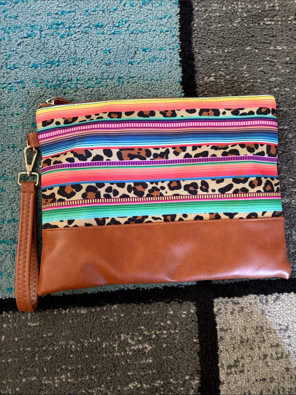 Large Multi-colored with Cheetah Print Wristlet Pouch